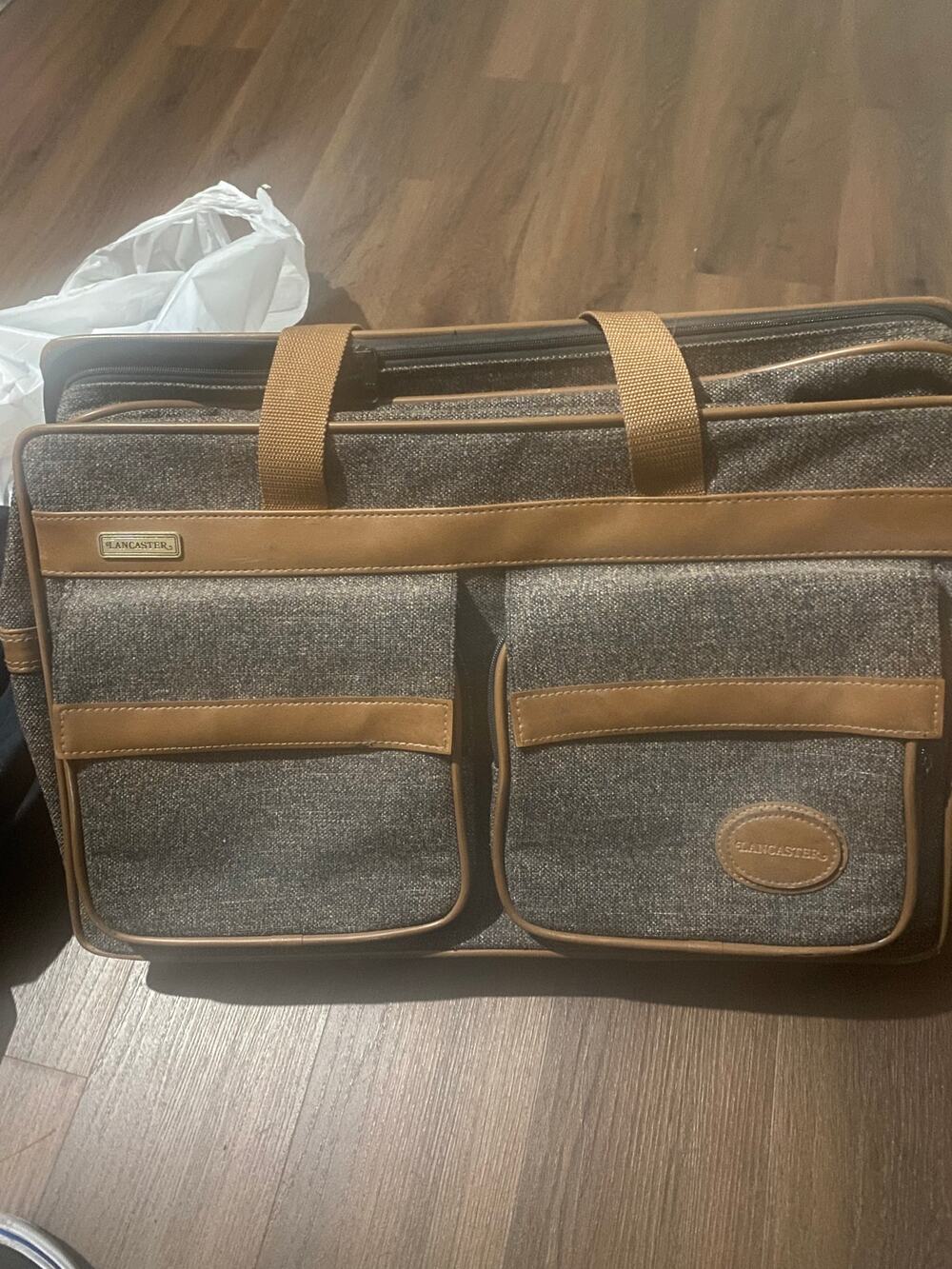 Vintage Lancaster Tweed and Leather Tote Bag